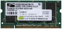 256MB 200p PC2700 CL2.5 8c 16x16 DDR333 2Rx16 2.5