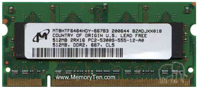 512MB 200p PC2-5300 CL5 8c 32x16 DDR2-667 SODIMM 