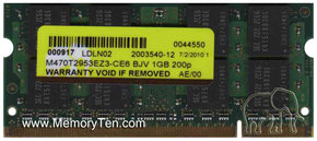 1GB 200p PC2-5300 CL5 16c 64x8 DDR2-667 SODIMM T0