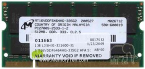 512MB 200p PC2700 CL2.5 16c 32x8 DDR333 2Rx8 2.5V
