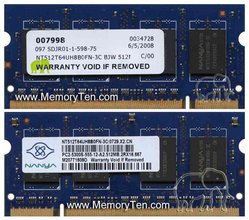 512MB 200p PC2-5300 CL5 8c 32x16 DDR2-667 2Rx16 1