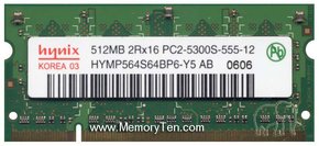 512MB 200p PC2-5300 CL5 8c 32x16 DDR2-667 2Rx16 1