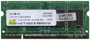 512MB 200p PC2-4200 CL4 8c 32x16 DDR2-533 SODIMM 