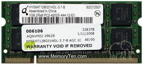 1GB 200p PC2-4200 CL4 16c 64x8 DDR2-533 SODIMM T0