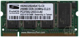 256MB 200p PC2700 CL2.5 8c 16x16 DDR333 2Rx16 2.5