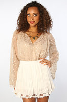 Women's The Sheer Dots Top in Beige & Gold, Tops (