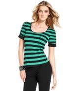 Top, Short-Sleeve Striped Ruched