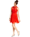 Juniors Dress, Sleeveless Lace A-Line