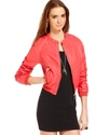 Juniors Jacket, Raglan-Sleeve Collarless Faux-Leat