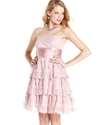 Juniors Dress, Strapless Tiered Rhinestone
