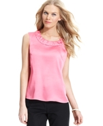 Top, Sleeveless Gathered Satin Blouse