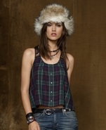 Top, Sleeveless Plaid Pleated Tank