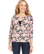 Sweater, Three-Quarter-Sleeve Printed Cardigan