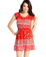 BeBop Juniors Dress, Cap Sleeve Bird-Print A-Line