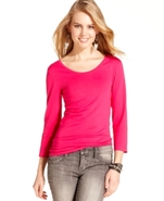 Juniors Top, Three-Quarter-Sleeve Scoop-Neck