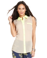 Petite Top, Sleeveless Contrast-Trim Shirt