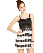 Juniors Dress, Strapless Tiered Lace