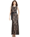 Betsy and Adam Dress, Sleeveless Belted Lace Gown
