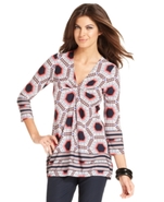 Top, Three-Quarter-Sleeve Printed Tunic