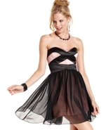 Juniors Dress, Strapless Colorblock A-Line
