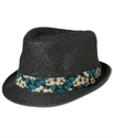 Hat, Floral Black Straw Fedora