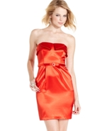 Juniors Dress, Strapless Belted Satin