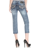 Jeans, Cropped Medium-Wash Rhinestone Studded Embr