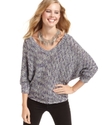 Juniors Sweater, Three-Quarter Dolman Sleeve Marle