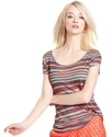 Top, Short-Sleeve Multi-Color Striped Tee