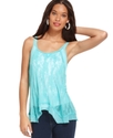 Top, Sleeveless Scoop-Neck Lace Chiffon Tank
