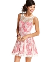 Juniors Dress, Sleeveless Lace A-Line