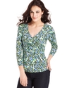 Top, Three-Quarter-Sleeve Printed Twist Front