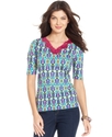 Signature Top, Elbow-Length V-Neck Printed