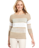 Petite Sweater, Three-Quarter-Sleeve Striped