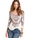 Top, Three-Quarter V-Neck Paisley-Print Tee