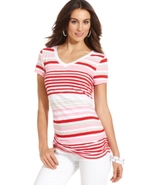 Petite Top, Short-Sleeve Striped Ruched Tee