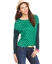 Top, Long-Sleeve Scoop-Neck Mixed-Print