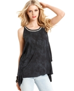 GUESS Top, Sleeveless Scoop-Neck Rhinestone Printe