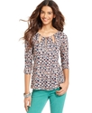 Jeans Top, Three-Quarter Scoop-Neck Printed Cutout