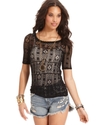 Top, Short-Sleeve Crochet Lace