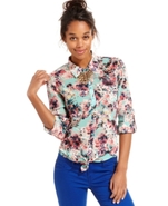 Juniors Top, Long Sleeve Floral-Print Button-Down