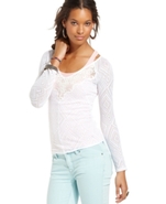 Top, Long-Sleeve V-Neck Lace Geometric