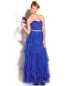 Juniors Dress, Strapless Tulle Tiered Gown