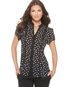Petite Top, Short Sleeve Ruffled Polka Dot Printed