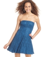 Juniors Dress, Strapless Lace A-Line