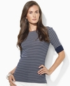 Petite Top, Three-Quarter-Sleeve Striped Tee