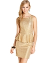 Juniors Dress, Sleeveless Metallic Peplum