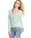 GUESS Top, Long-Sleeve Sheer Striped