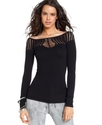 Top, Long-Sleeve Boatneck Cutout Ribbed