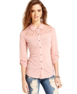 Juniors Top, Long Sleeve Lace Slub-Knit